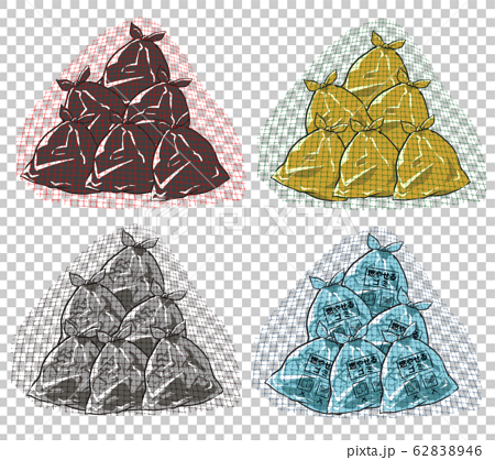 網がかかったゴミ袋の山のイラスト素材 6246