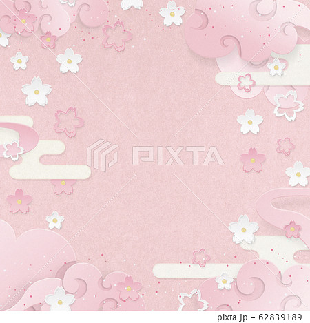 春爛漫 ピンク 桜の花 雲 和風背景素材のイラスト素材 6291