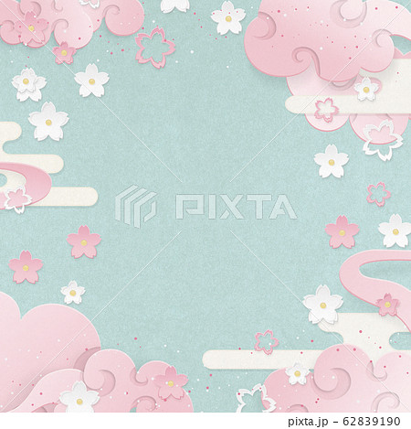 春爛漫 ピンク 桜の花 雲 和風背景素材のイラスト素材