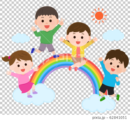 Illustration of children playing on the rainbow - Stock Illustration ...