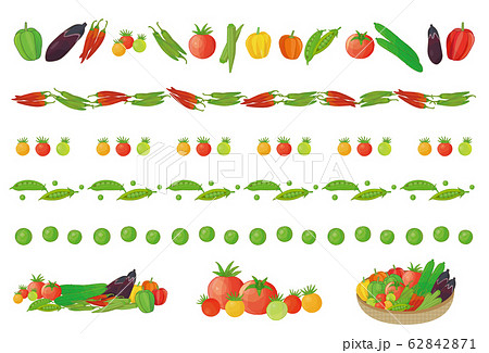 夏野菜 セット ラインのイラスト素材