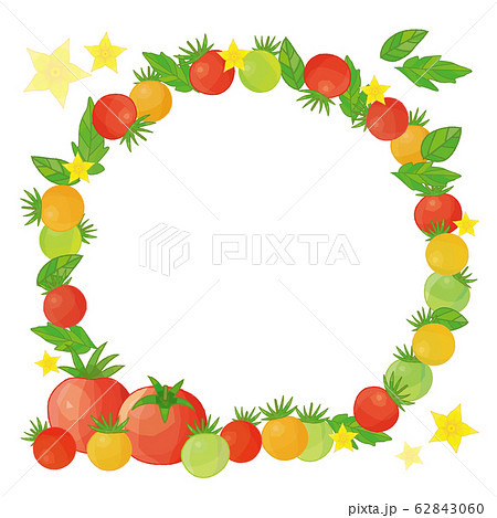 トマトとプチトマトの リース 葉 花のイラスト素材