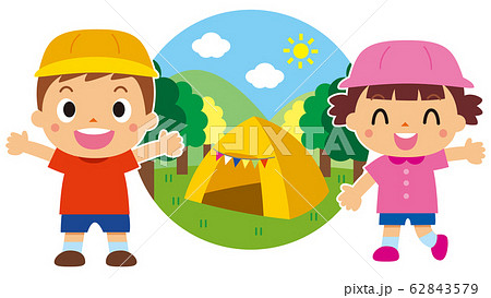 キャンプをする子供のイラスト素材