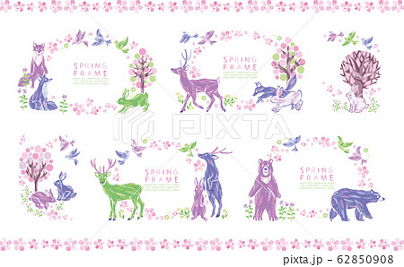 春 桜 動物 フレーム セットのイラスト素材