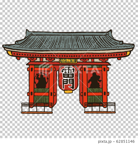 Kaminarimon Gate in Asakusa, Tokyo. Black line. Vector illustration on white background. 62851146