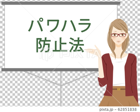 パワーハラスメント　労働施策総合推進法を説明する女性会社員　パワーポイント　スライド資料 62851838