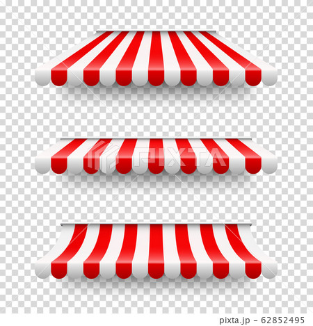 Shop sunshade. Realistic striped cafe awning. Outdoor market tent. Roof canopy. Summer street store 62852495