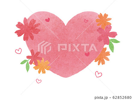 水彩風のハート型フレーム ピンクのイラスト素材