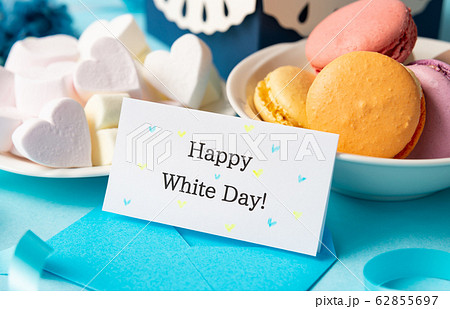 Happy White Day! ホワイトデー マカロン 洋菓子 メッセージカード マシュマロ Happy White Day! ホワイトデー マカロン 洋菓子 メッセージカード マシュマロ 62855697