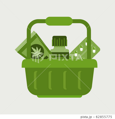 basket with cbd products medical cannabis or marijuana ganja legalize drug consumption concept 62855775