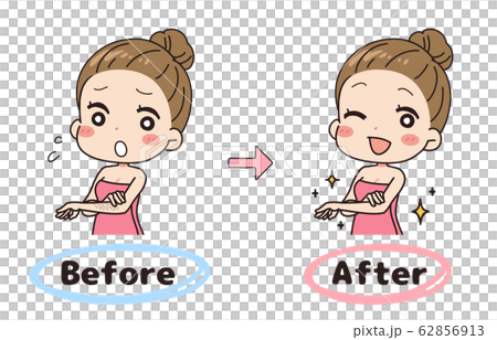 腕ムダ毛のビフォーアフターのセットイラスト　上半身 62856913