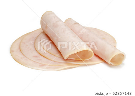 Slices of chicken ham isolated on white 62857148