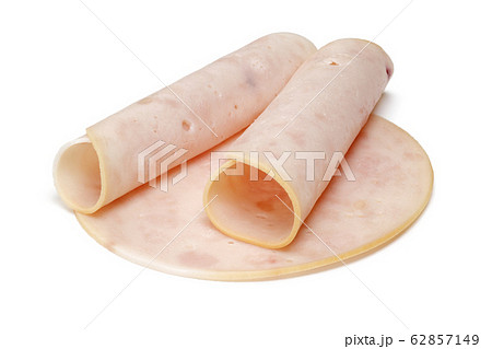 Slices of chicken ham isolated on white 62857149
