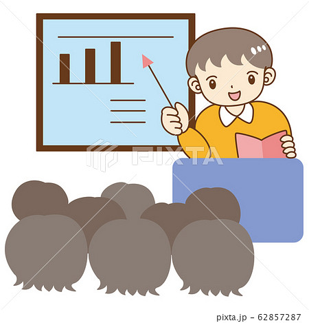 セミナー 説明会 会議 男性 講師 スクリーンのイラスト素材
