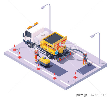 Vector isometric road potholes spray injection repair Vector isometric road potholes spray injection repair 62860342