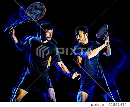 Tennis player man light painting isolated black background 62861432