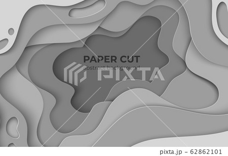 Paper cut background. 3D minimal white papercut shapes. Vector origami waves 62862101