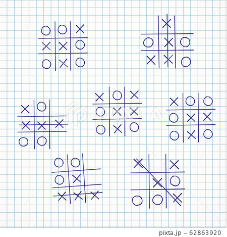 Set child's game tic-tac-toe on a sheet of paper, - Stock Illustration  [62863920] - PIXTA