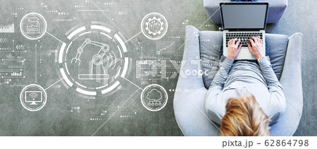 Smart industry concept with man using a laptop 62864798