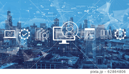Document management system concept with downtown Chicago 62864806