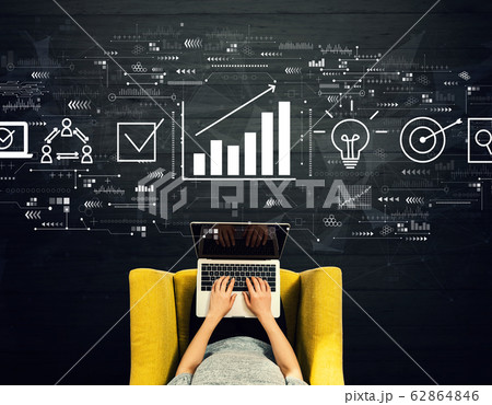 Marketing concept with person using a laptop Marketing concept with person using a laptop 62864846