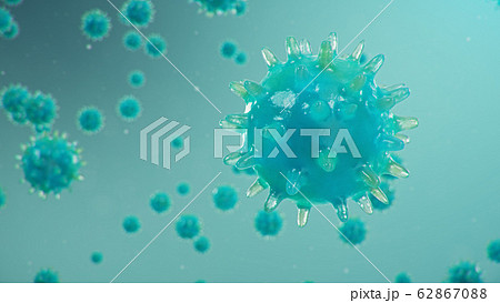 3D illustration Coronavirus concept under the microscope. Spread of the virus within the human. Epidemic, pandemic affecting the respiratory tract. Fatal viral infection 62867088
