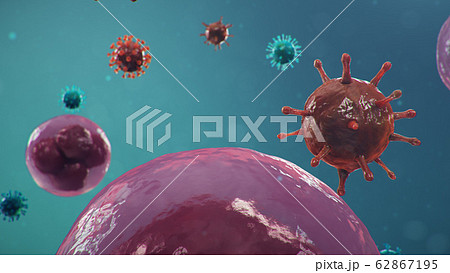 Chinese pathogen called Coronavirus or Covid-19, as a type of flu. Outbreak of coronavirus, Human cells, the virus infects cells. Concept of a pandemic, atypical pneumonia, 3D illustration Chinese pathogen called Coronavirus or Covid-19, as a type of flu. Outbreak of coronavirus, Human cells, the virus infects cells. Concept of a pandemic, atypical pneumonia, 3D illustration 62867195