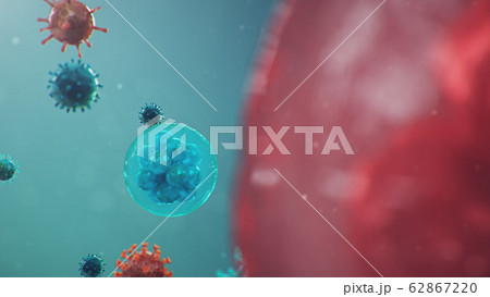 3D illustration Coronavirus concept under the microscope. Human cells, the virus infects cells. Epidemic, pandemic affecting the respiratory tract. Fatal viral infection. 3D illustration Coronavirus concept under the microscope. Human cells, the virus infects cells. Epidemic, pandemic affecting the respiratory tract. Fatal viral infection. 62867220