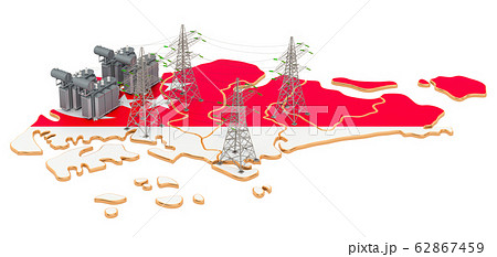 Electrical substations in Singapore, 3D rendering 62867459