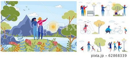 People Enjoying Nature Vector Illustrations Set 62868339