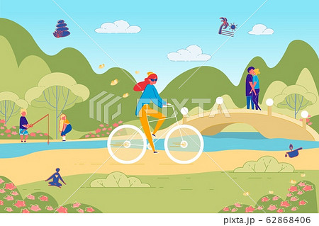 Spending Free Time on Bike Ride in Flowering Park. 62868406