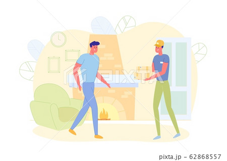 Young Boy Receiving Parcel from Delivery Man. Young Boy Receiving Parcel from Delivery Man. 62868557