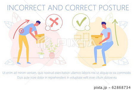 Correct Incorrect Posture To Pick Up Heavy Box のイラスト素材