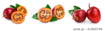 Fresh tamarillo fruit with leaves isolated on white background, Set or collection 62868796