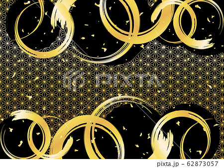 和柄 背景 円 麻の葉 黒と金のイラスト素材
