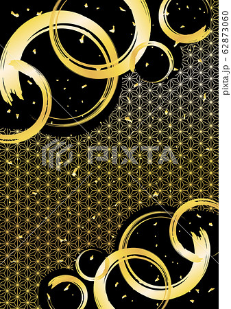 和柄 背景 円 麻の葉 黒と金のイラスト素材