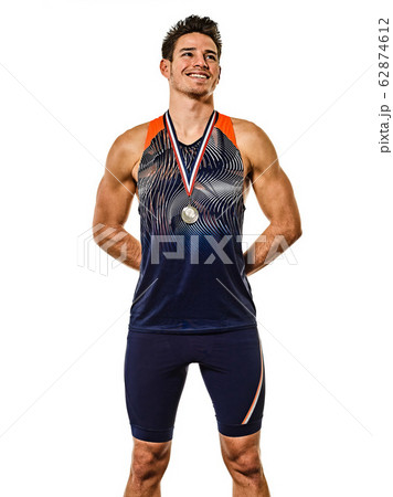 young man athletics athetle gold medalist isolated white background young man athletics athetle gold medalist isolated white background 62874612
