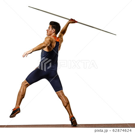 young man athletics Javelin athlete isolated white background 62874624