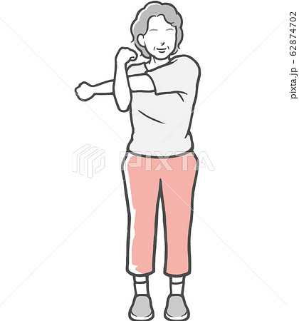 腕伸ばし 中年女性 ストレッチ 外 腕伸ばし 中年女性 ストレッチ 外 62874702