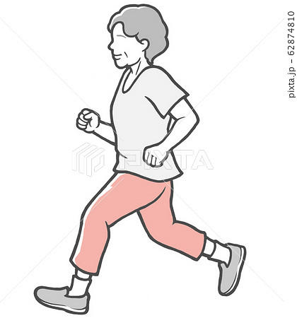 横向き ジョギング 女性 中年女性のイラスト素材