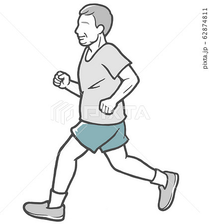 横向き ジョギング 男性 中年男性のイラスト素材