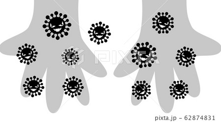 手のひら　ウィルスばい菌　コロナウイルス風邪インフルエンザ花粉　グレー 62874831