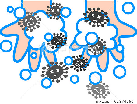 手のひら 手洗いで弱るウィルスばい菌花粉のイラスト素材