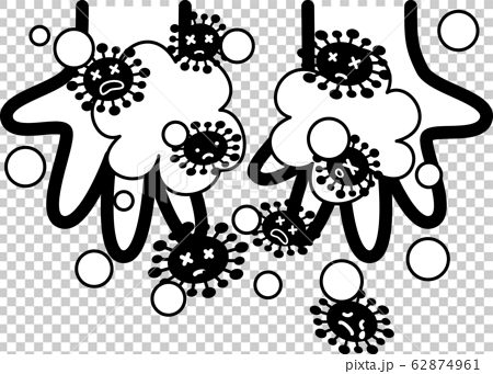 手のひら 手洗いで弱るウィルスばい菌花粉 白黒線画のイラスト素材