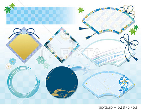 青い和風の枠セット 62875763
