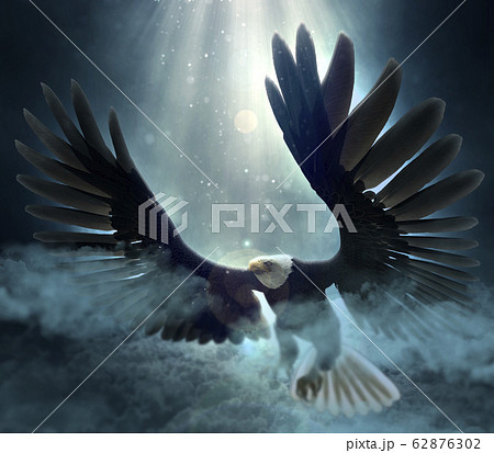 Bald eagle flying over the clouds 3d illustration 62876302