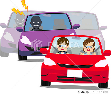ドライブ中にあおり運転の被害を受ける男女のイラスト素材