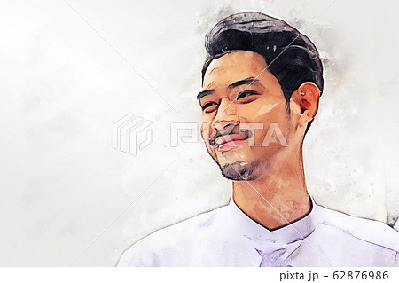 Middle east Arab businessman smile portrait on watercolor illustration painting background. Middle east Arab businessman smile portrait on watercolor illustration painting background. 62876986