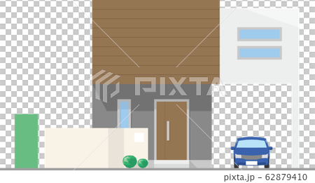 一戸建て イラスト　陸屋根　正面 62879410
