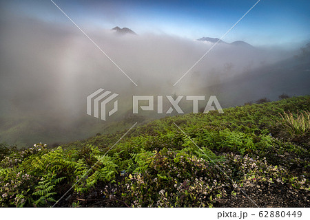 The scenery of Brocken Spectre effect appear on the mist at Kawah Ijen 62880449